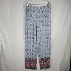 Cato Women's Size M Palazzo Lounge Pants Blue Geometric Paisley Wide Leg Boho